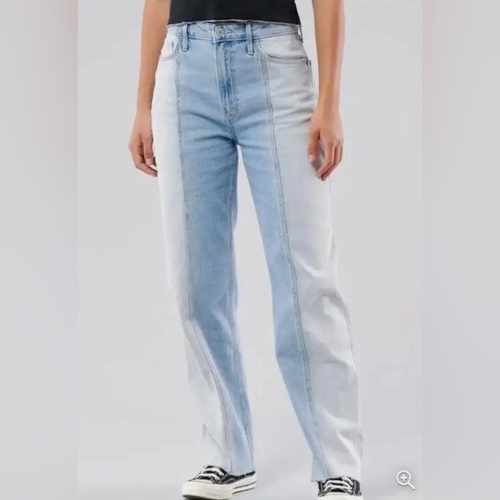 Hollister 19R/34 Blue Two Toned Ultra High Rise Vintage Stretch Dad Jeans